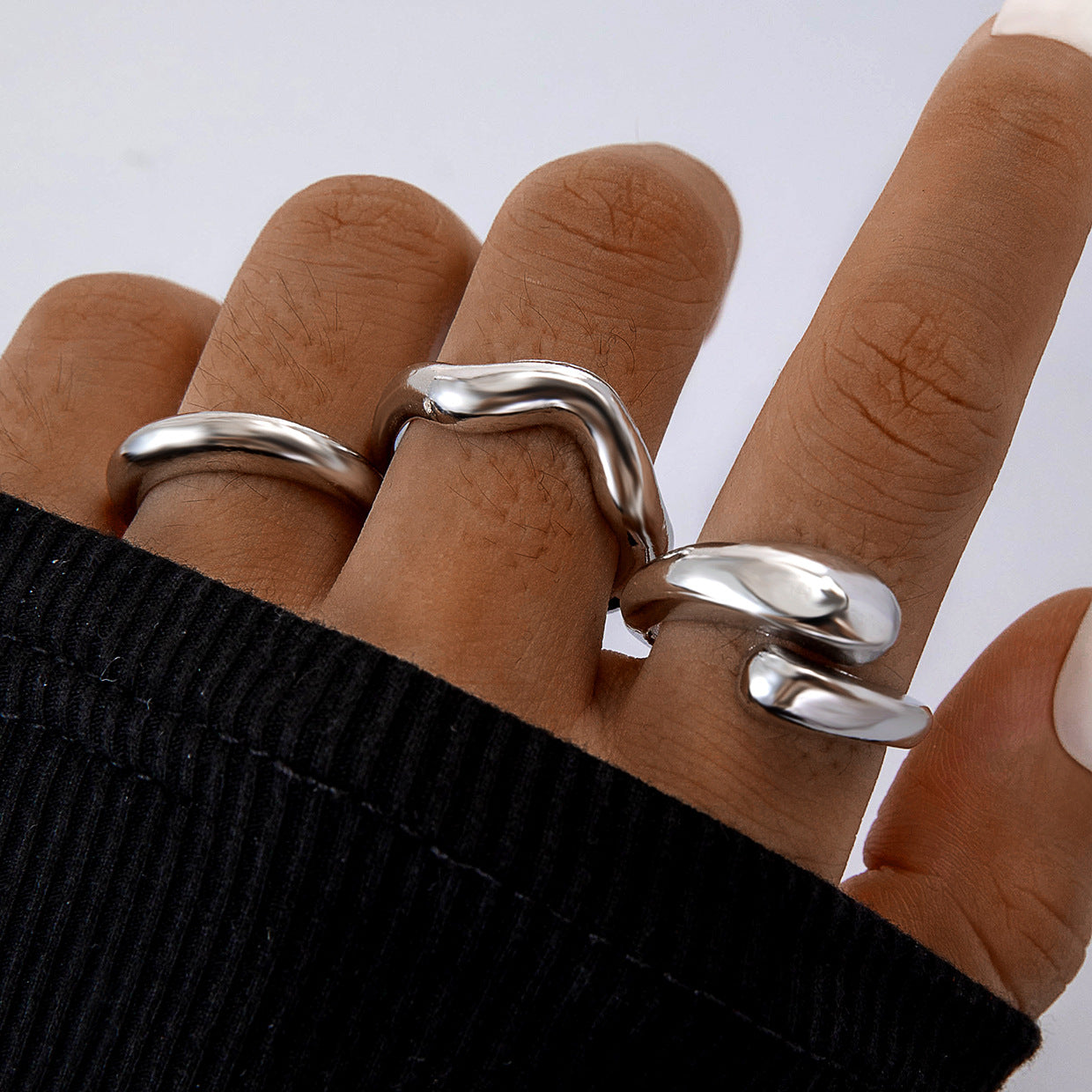 UNI-11127 - Luxury Silver - Ring Set Of 3 - Style 3