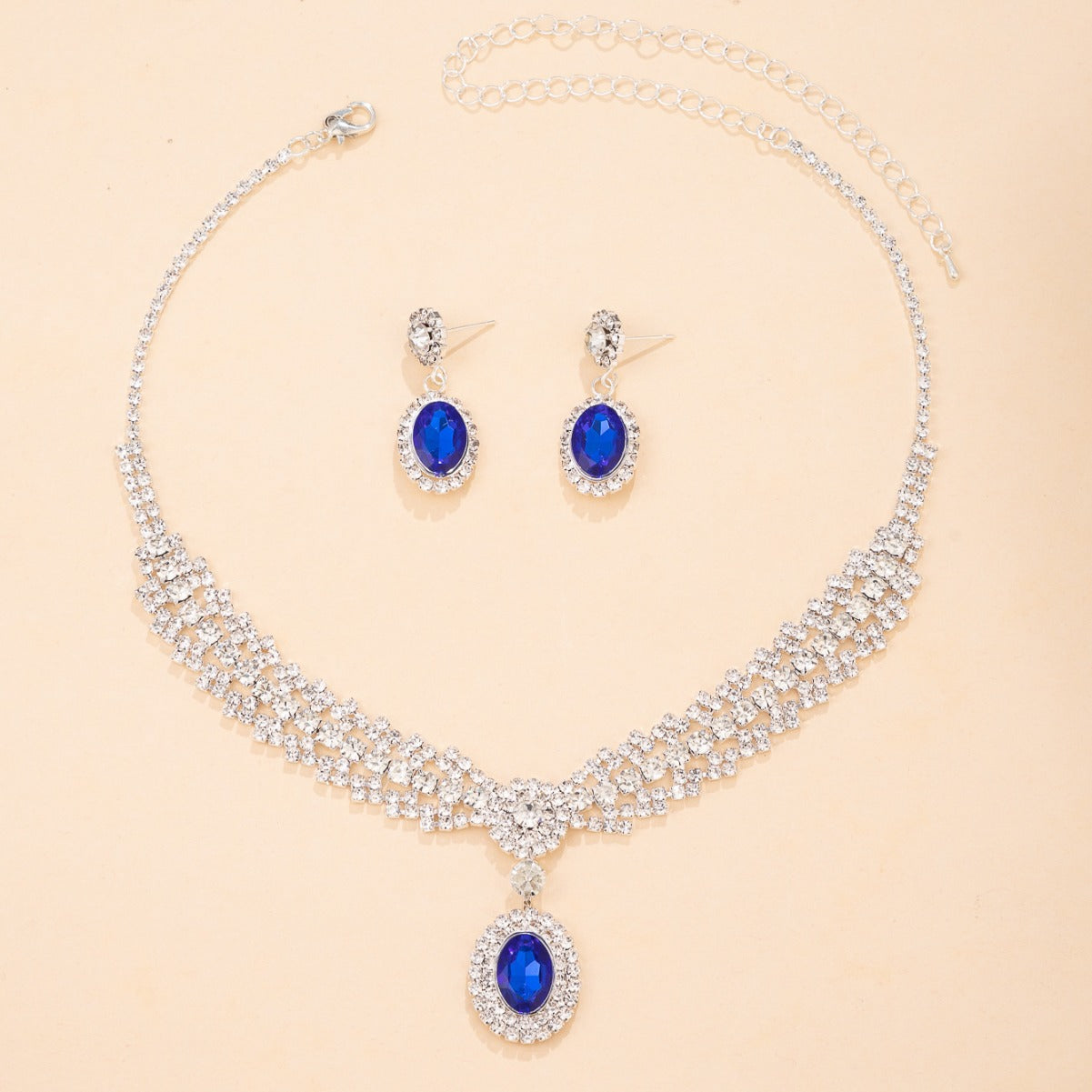 UNI-11943 - Premium Blue & White Diamonds Silver - Jewelry Set