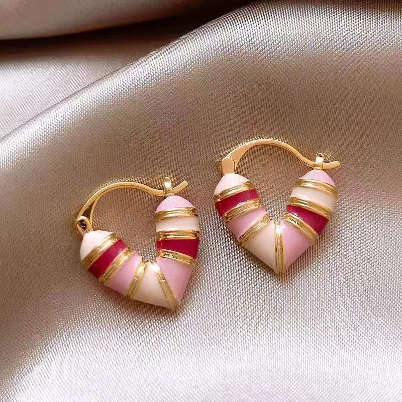 SS-12405 - Pastel Color Heart Gold - Earring Style 1
