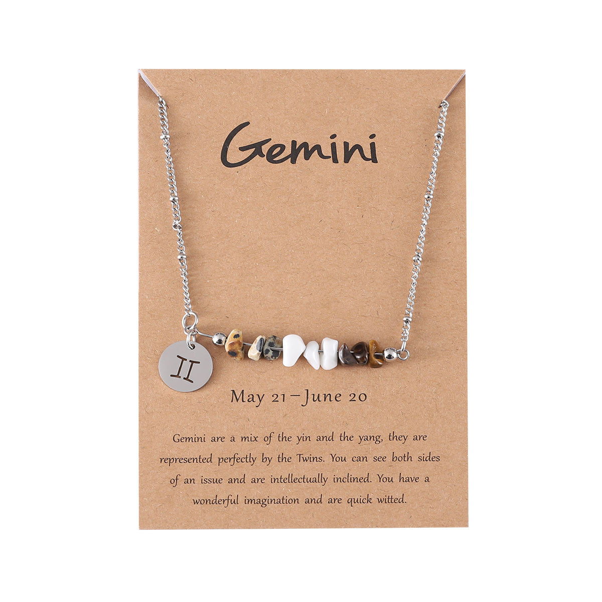 UNI-12162 - Zodiac Sign Natural Stone Gemini Silver - Necklace