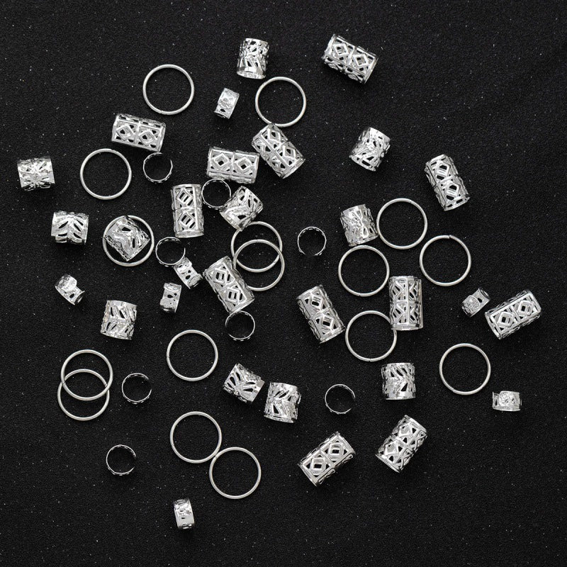 UNI-12680 - Silver Rings - Hair Cuffs Braiding Accessory Set of 80