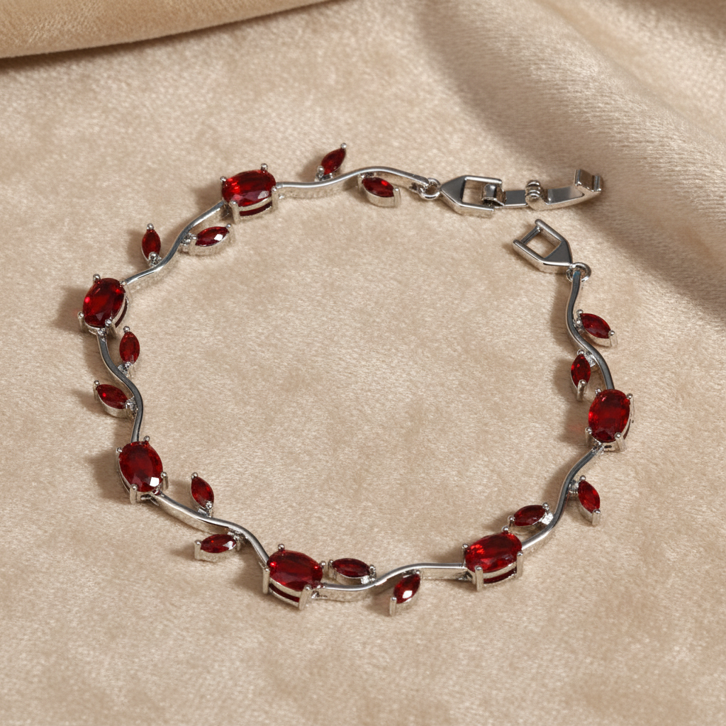 UNI-12207 - Viral Tulip Red Diamonds Silver - Bracelet