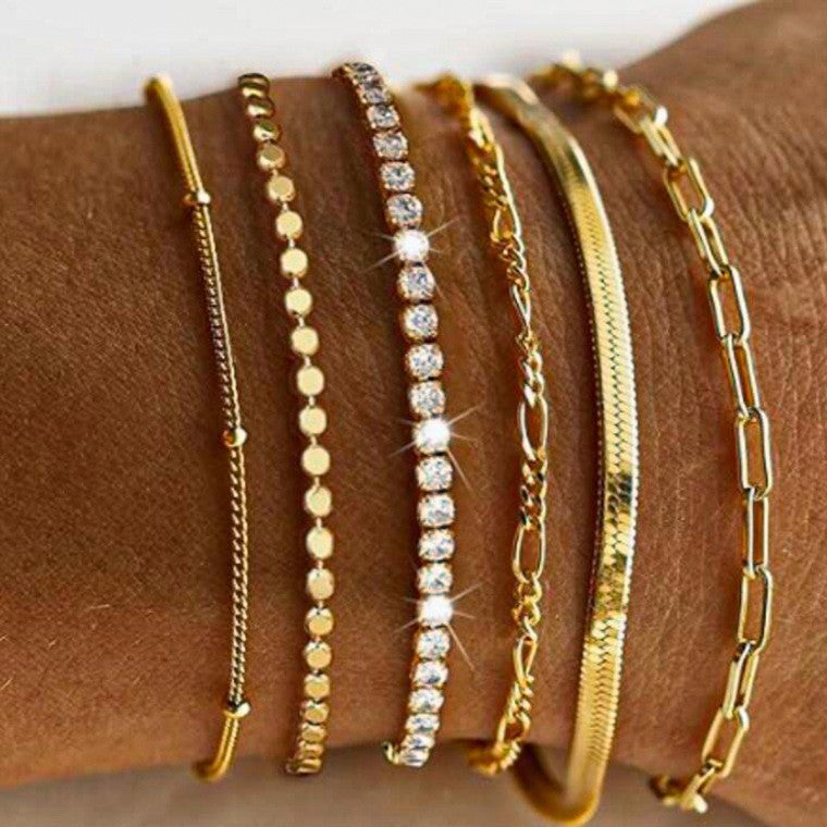 UNI-10600-3 - Gold & Diamonds - Bracelet Set Of 6
