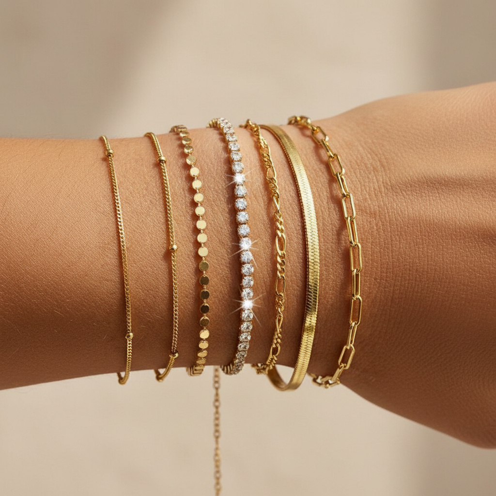 UNI-10600-3 - Gold & Diamonds - Bracelet Set Of 6