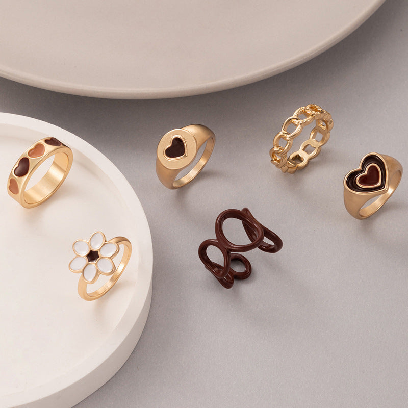 UNI-10771 - Chocolate Color Gold - Ring Set Of 6