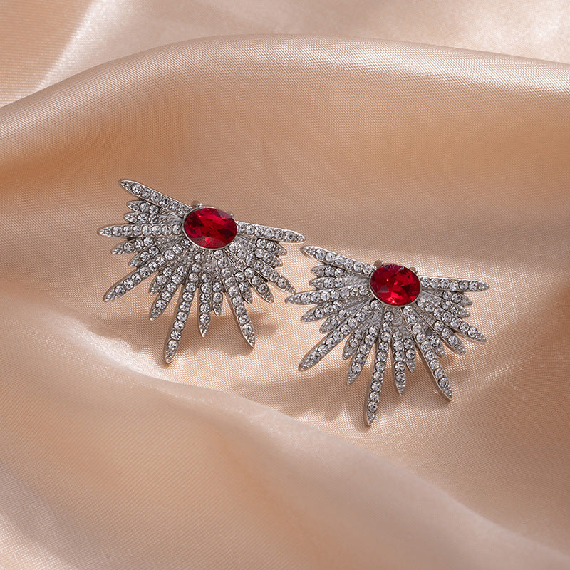 UNI-10334-2 - Red Diamonds Sparkle Flower - Earring