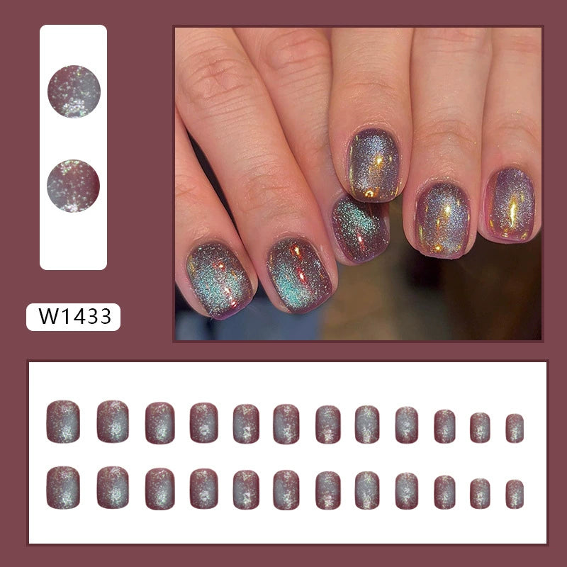 N-485 - Purple Galaxy Sparkles - Press On Nail Set Of 24 - Free 24 Pcs Sticker Sheet Included