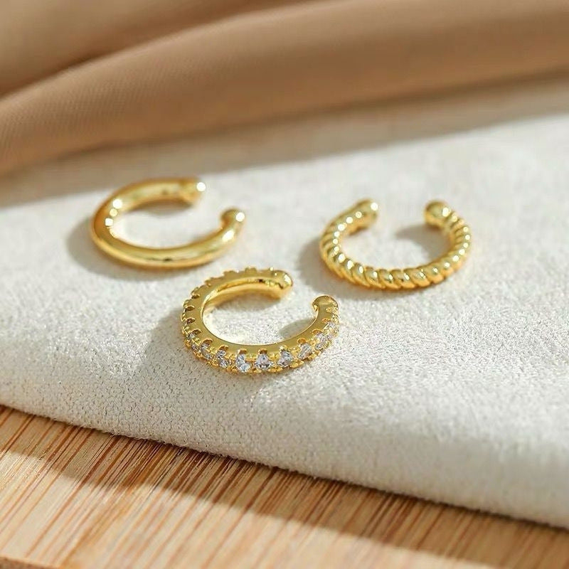 UNI-11337 - Fancy Gold Ear Cuff - Earring Set Of 3