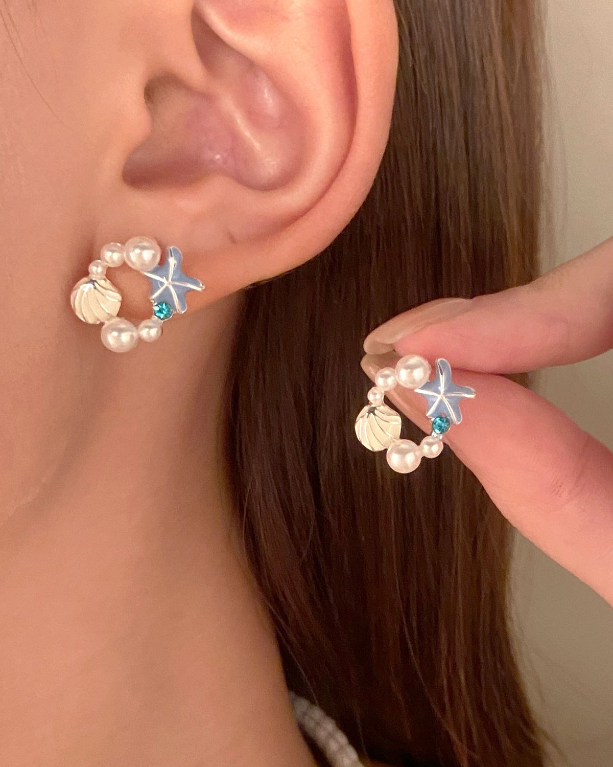 UNI-10978 - Pearly Shell & Star Fish - Earring Style 1
