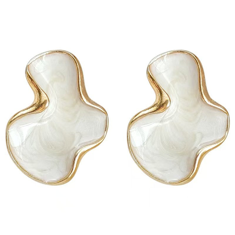UNI-12867 - Irregular White Marbled Gold Foil - Earring