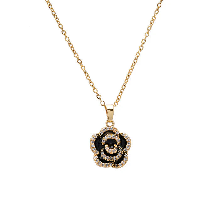 UNI-11027-1 - Black Flower Gold - Necklace
