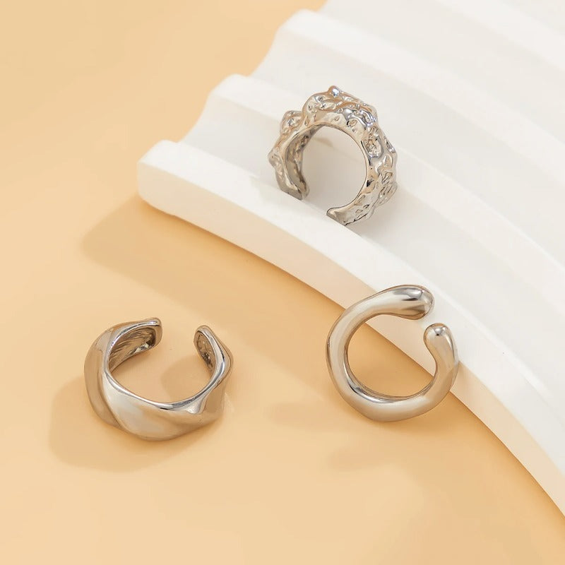 UNI-11338-1 - Silver Ear Cuff - Earring Set Of 3