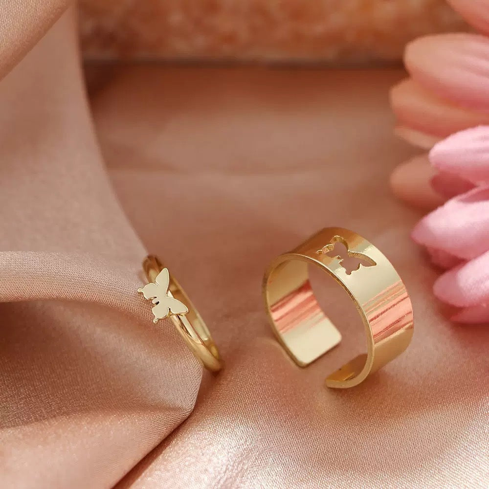 UNI-11143 - Gold Butterfly Ring Set of 2