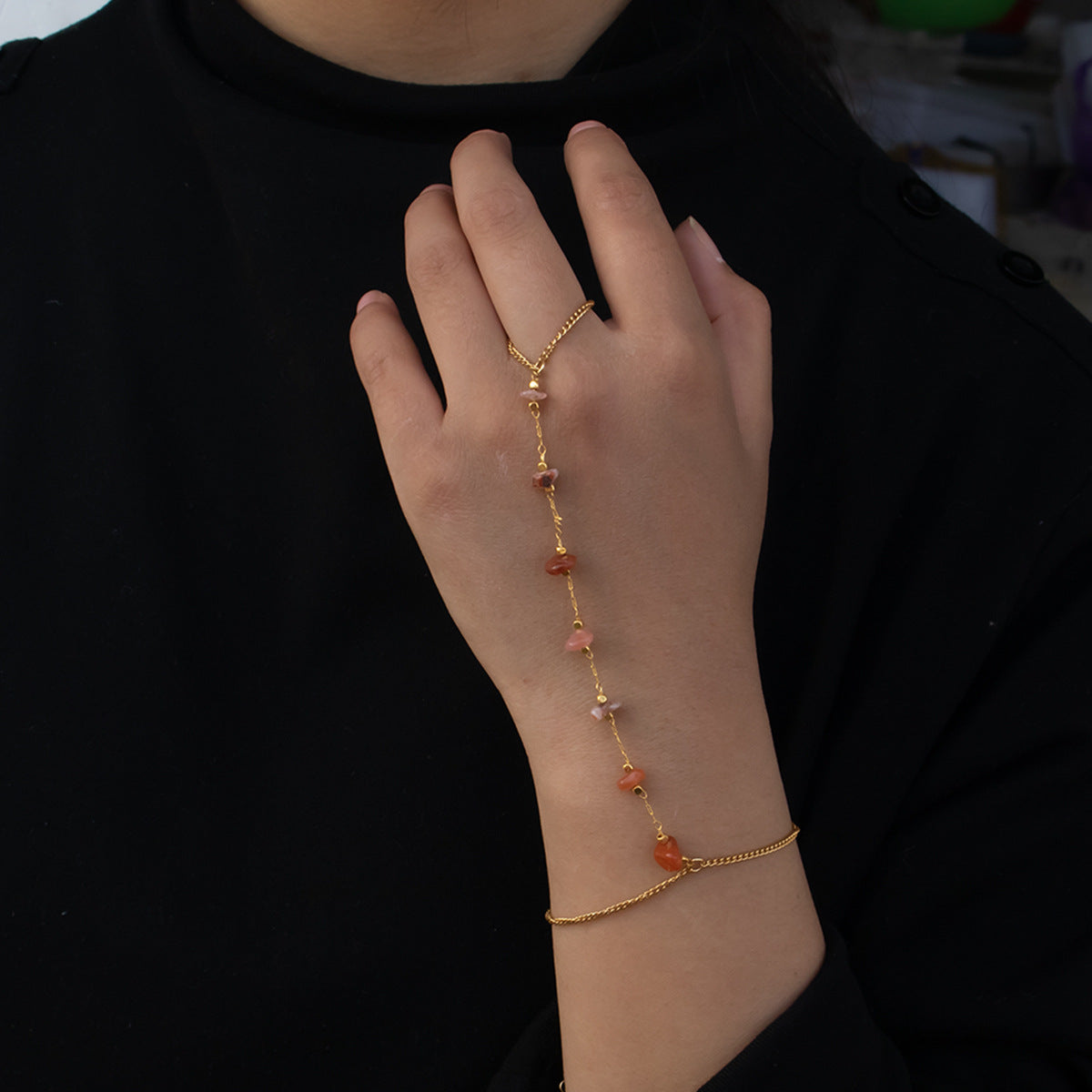SS-12188 - Natural Stone Gold - Hand Chain Style 2