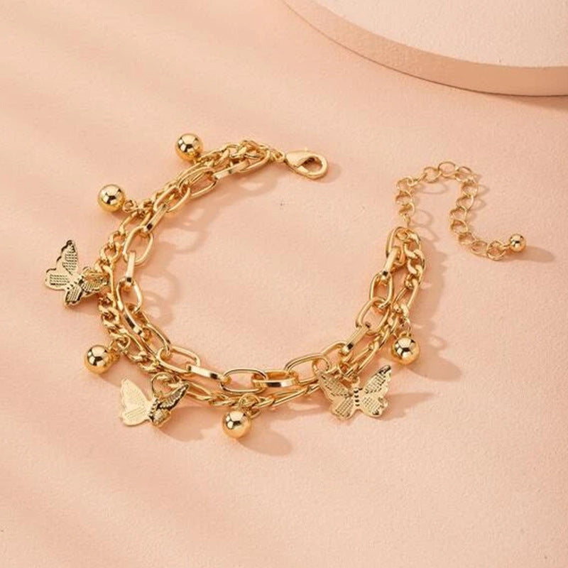 UNI-11277 - Butterfly Charms Gold Chain - Bracelet