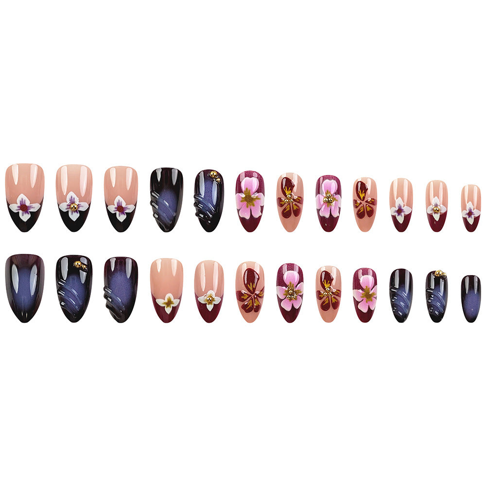 N-336 - Sakura Flowers - Press On Nail Set Of 24 - Free 24 Pcs Sticker Sheet Included