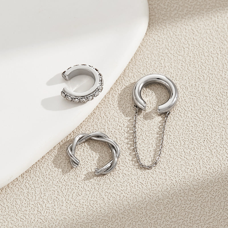 UNI-12627- Twist & Diamonds Silver - Ear Cuff Set of 3