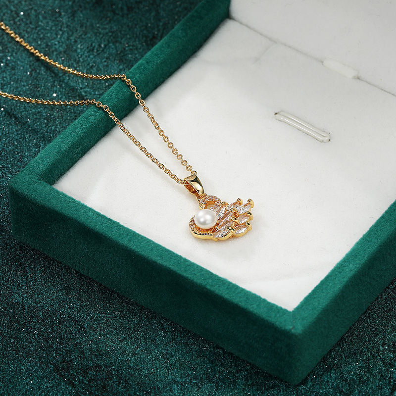 UNI-11047 - Pearly Swan Gold - Necklace