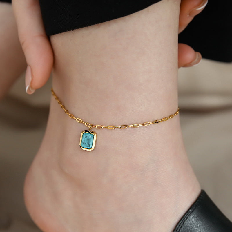 SS-11708 - Ice Blue Crystal Gold - Anklet