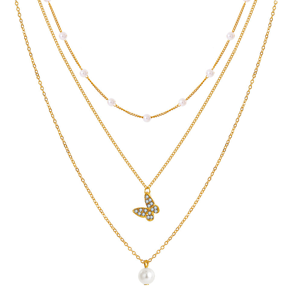 UNI-11218-1 - Pearl & Gold Butterfly - Necklace Set