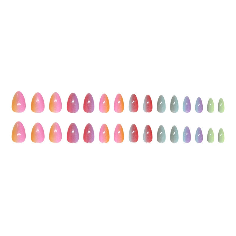 N-454 - Rainbow Shiny - Press On Nail Set Of 24 - Free 24 Pcs Sticker Sheet Included