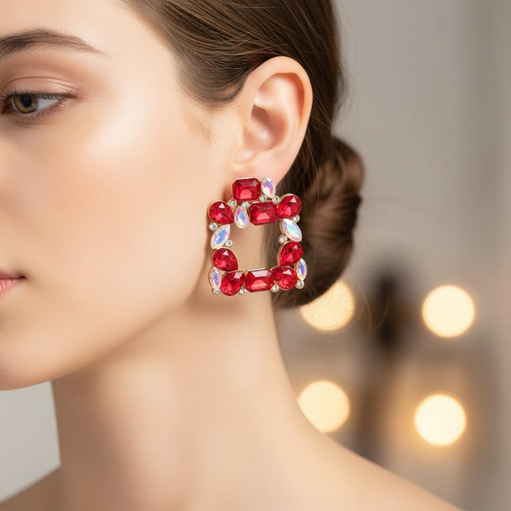 UNI-11650 - Square Glass Multi Dimond - Earring Style 9