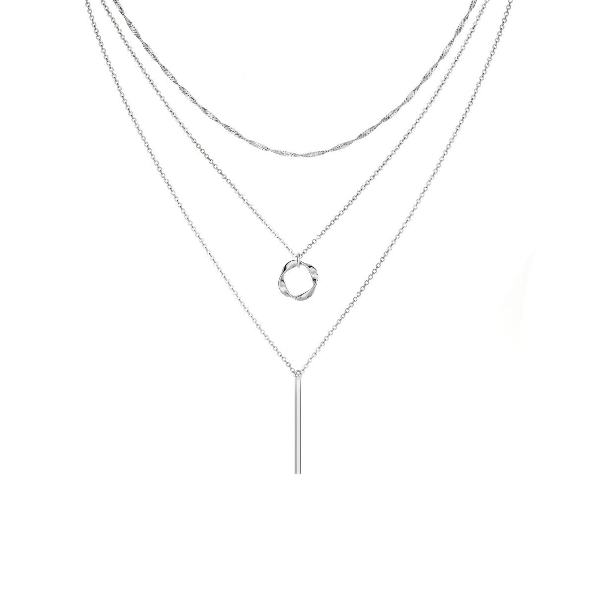 UNI-12692 - 3 Layered Circle Silver - Necklace