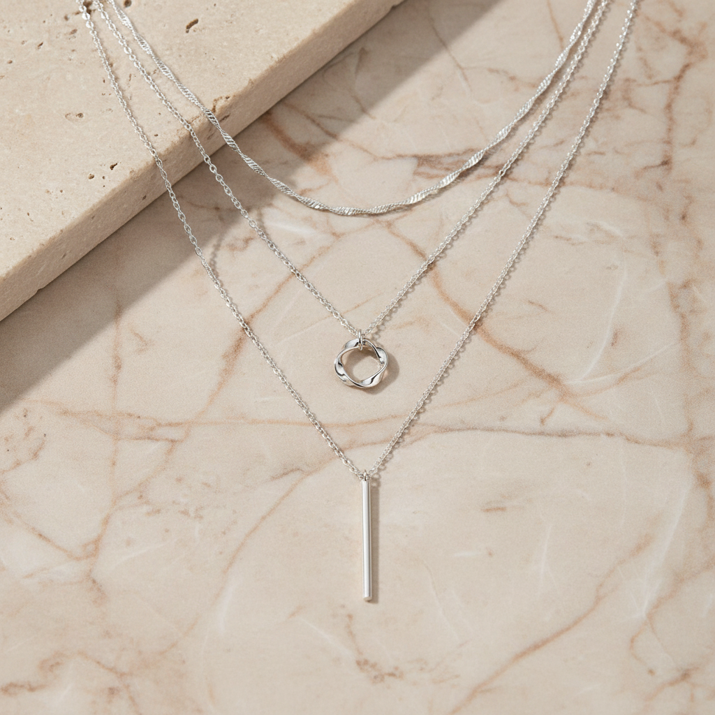 UNI-12692 - 3 Layered Circle Silver - Necklace