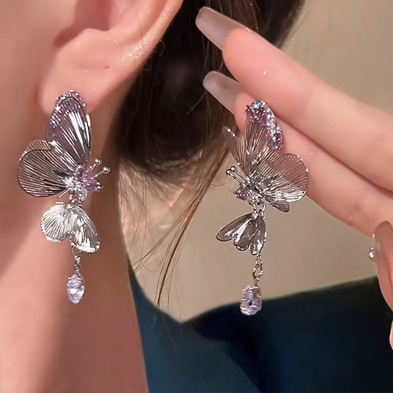 UNI-10355 - Diamond & Silver Butterfly - Earring