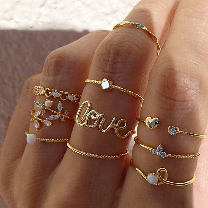 UNI-10168-42 - Gold Love Diamond Ring Set Of 10