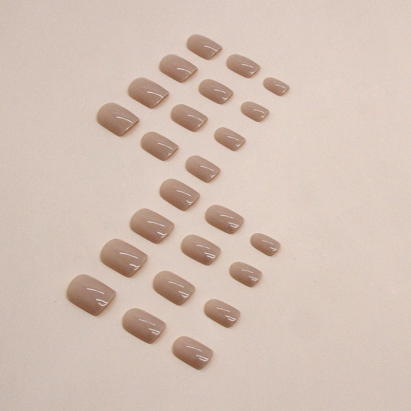 N-297 - light coffee square nail - Print Press On Nail Set Of 24 - Free 24 Pcs Sticker Sheet Included