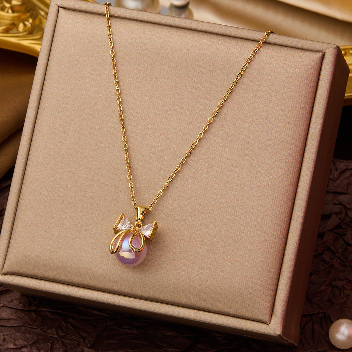 SS-10814 - Pearl Bow Gold - Necklace