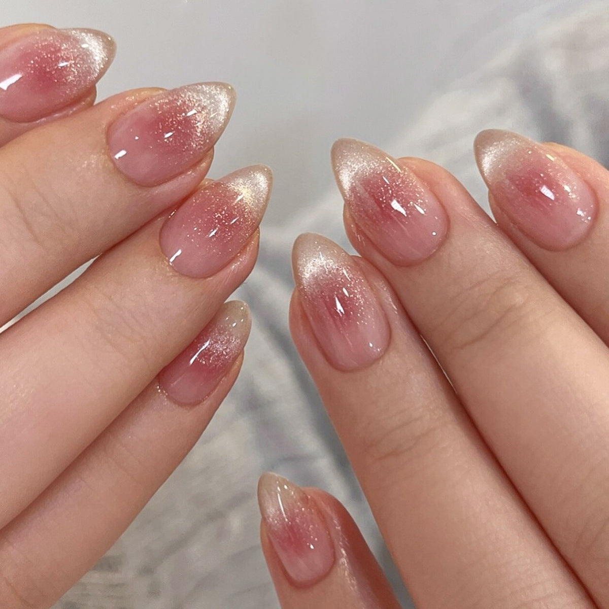N-279 - Sweet Pink Ice - Print Press On Nail Set Of 24 - Free 24 Pcs Sticker Sheet Included