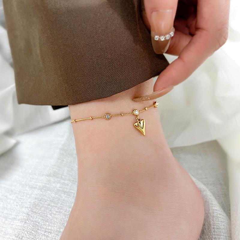 SS-11683 - Crystal Diamond Gold Heart - Anklet