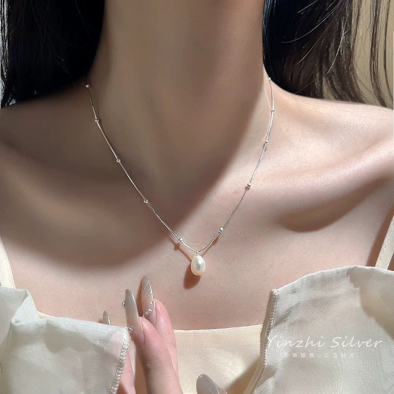 UNI-11994- Pearl & Silver Chain - Necklace