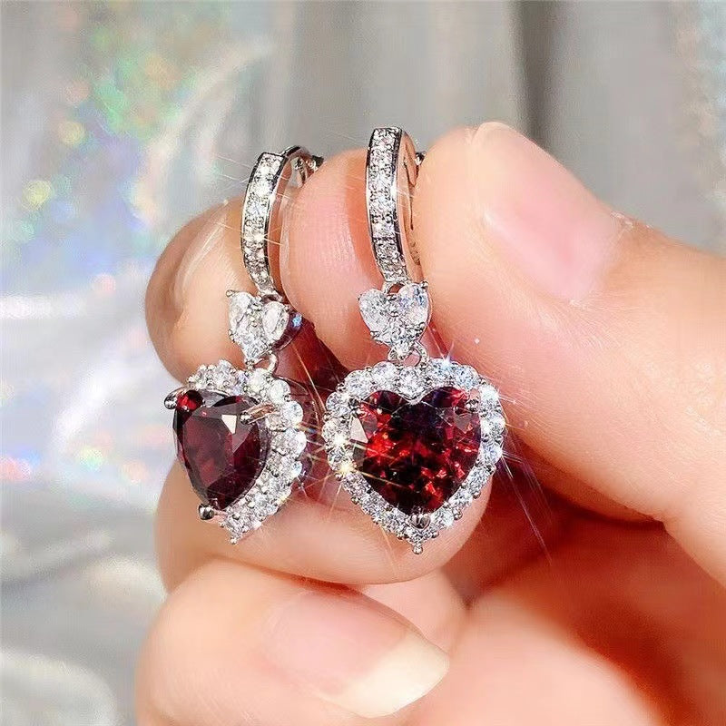 UNI-11039-2 - Heart Red Maroon Dimond - Earring
