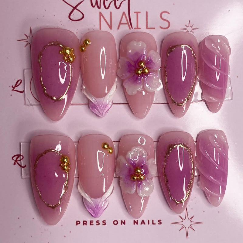 N-339 - Sakura Flower Pink - Press On Nail Set Of 24 - Free Nail Kit Included
