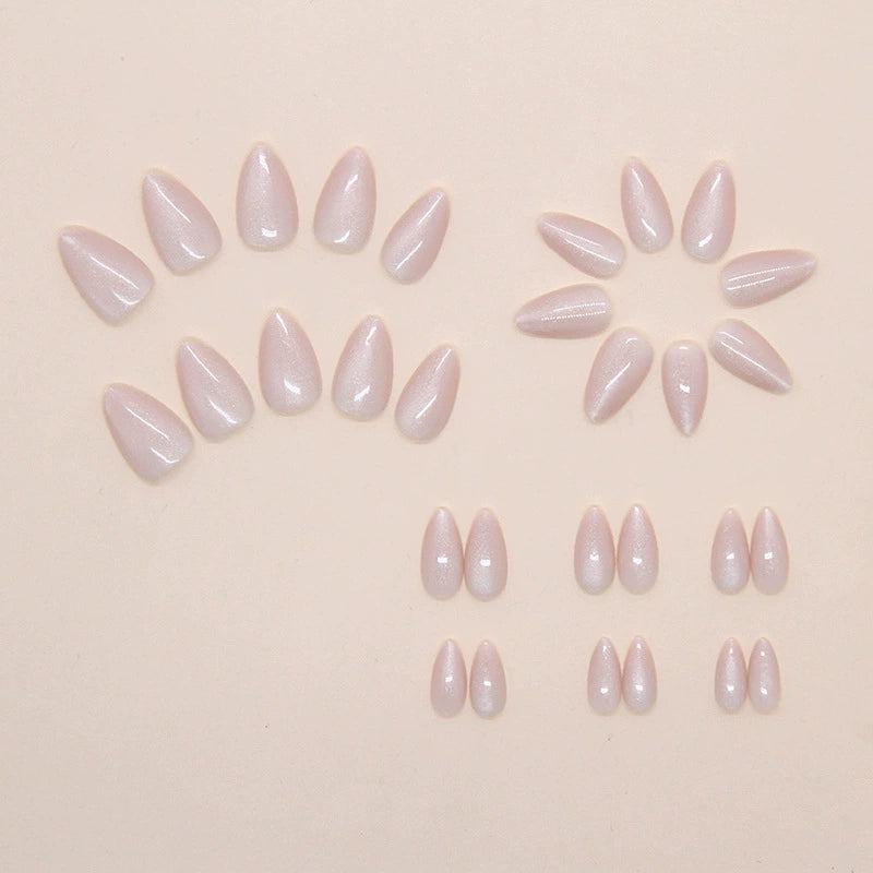 N-513 - Light Pink Shiny - Press On Nail Set Of 24 - Free 24 Pcs Sticker Sheet Included