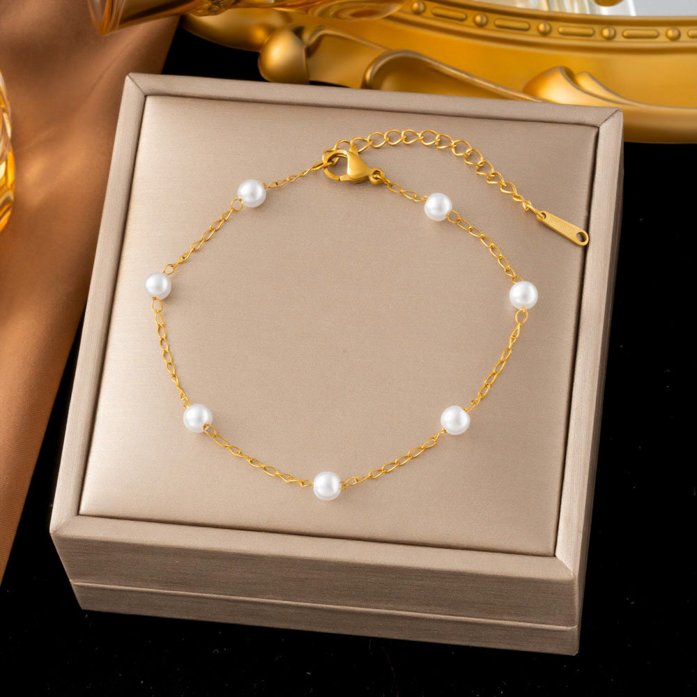 SS-12509 - Pearls & Gold Chain - Bracelet