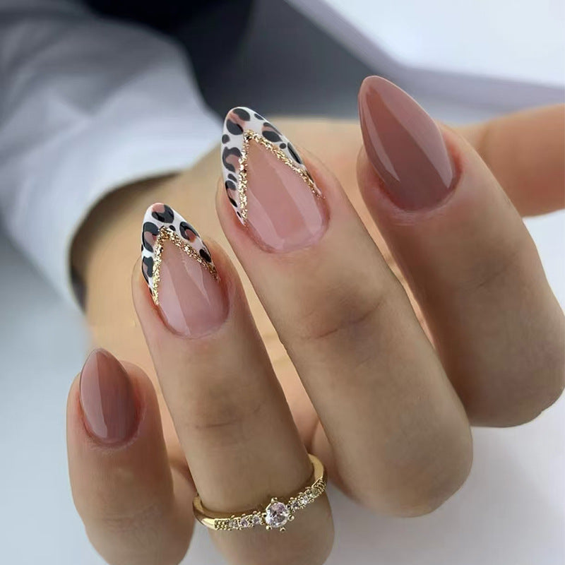 N-301 - Fancy Mix & Leopard Print - Press On Nail Set Of 24 - Free 24 Pcs Sticker Sheet Included
