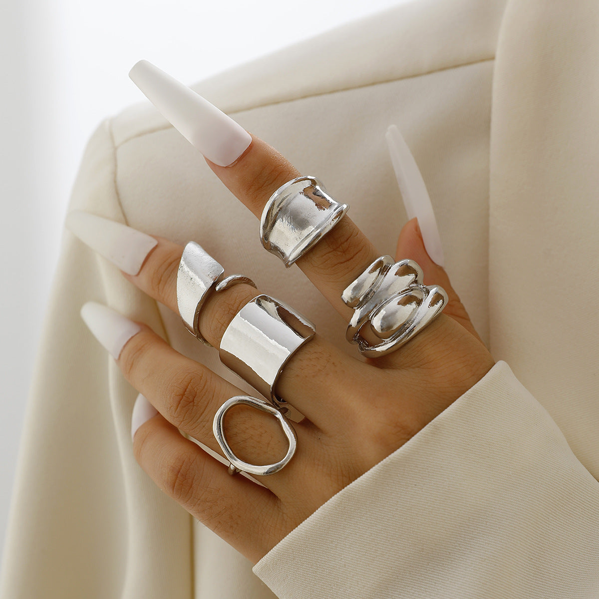 UNI-11121 - Luxury Silver - Ring Set Of 5 - Style 1
