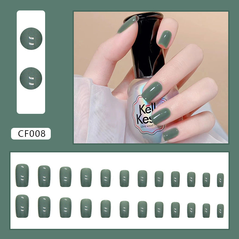 N-231 - Forest Green Square - Press On Nail Set Of 24 - Free 24 Pcs Sticker Sheet Included