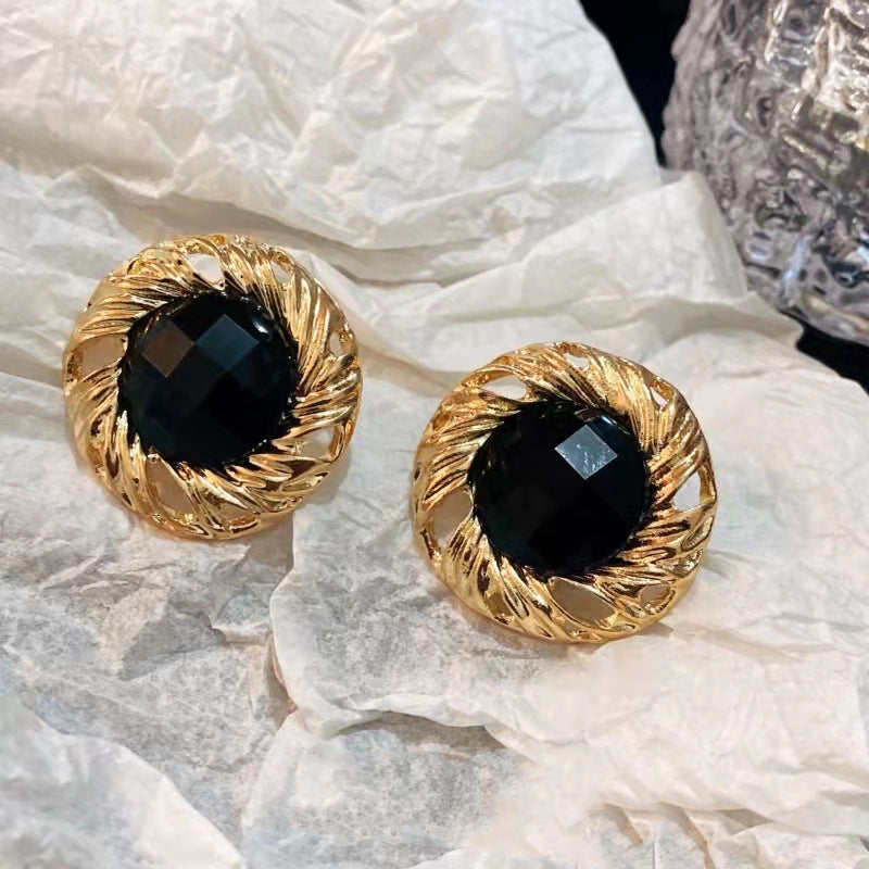 UNI-10911 - Twisted Round Black & Gold - Earring