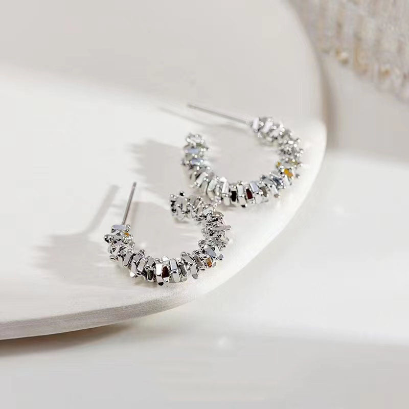 UNI-10847 - Silver Geometric Foiled - Earring