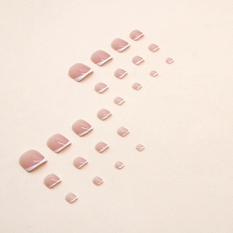 N-370 - Pink & White Simple French - Toenail Set Of 24- Free 24 Pcs Sticker Sheet Included