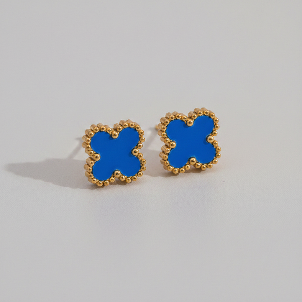 SS-11440 - Gold Foil Navy Blue Flower - Earring