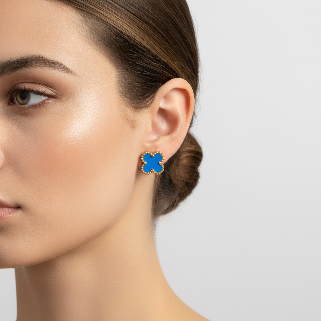 SS-11440 - Gold Foil Navy Blue Flower - Earring