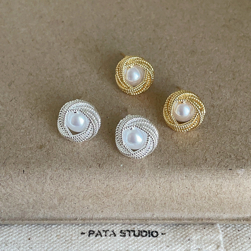 UNI-12129- White Pearls Round - Earring