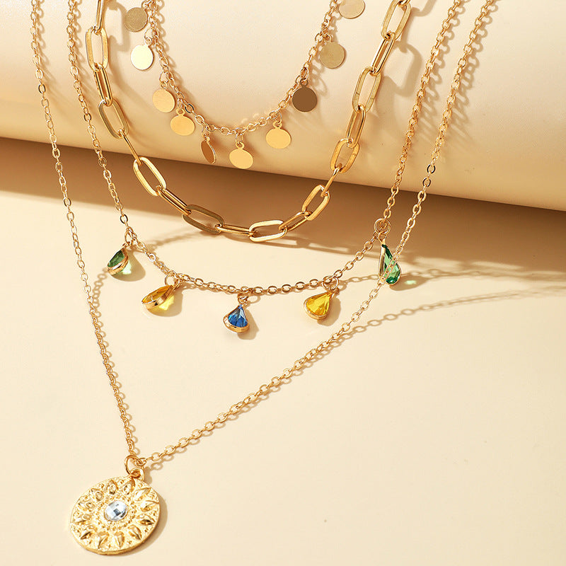 UNI-12151 - 4 Layered Classy Raindrop Gold - Necklace