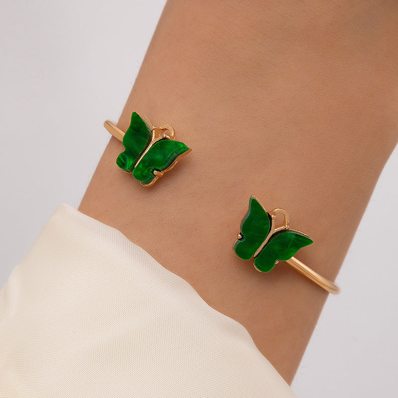 UNI-11093 - Green Butterfly Gold Bangle - Bracelet